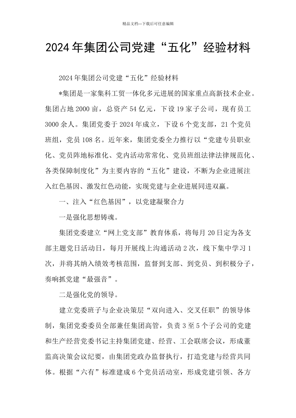 2024年集团公司党建“五化”经验材料_第1页