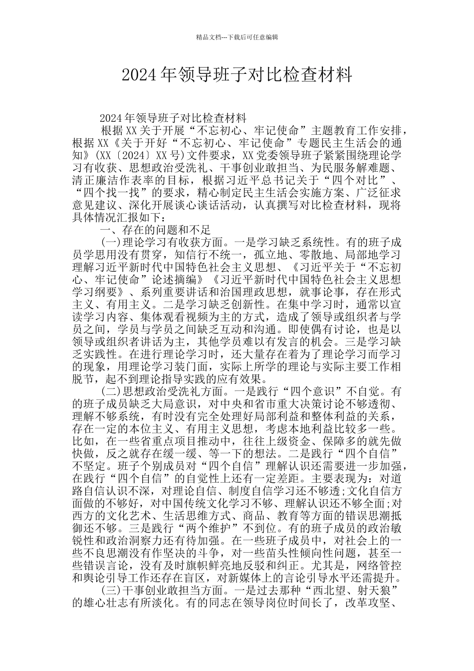 2024年领导班子对照检查材料_第1页