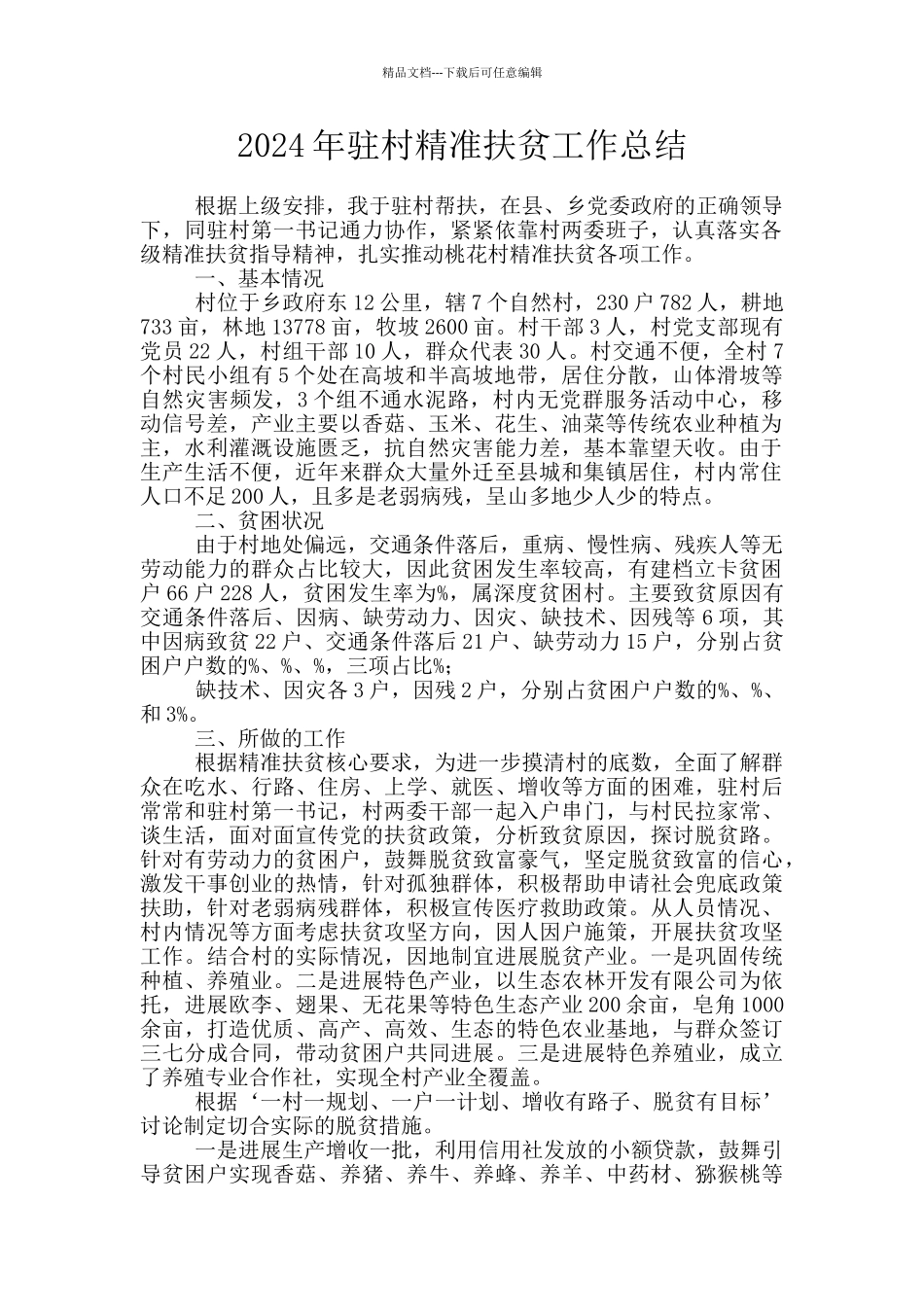 2024年驻村精准扶贫工作总结_第1页