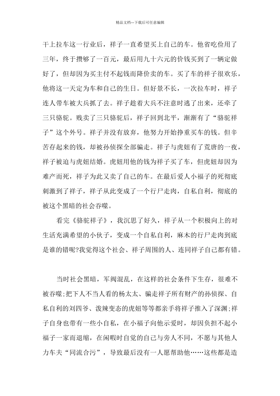 2024年骆驼祥子初三学生读书笔记_第3页