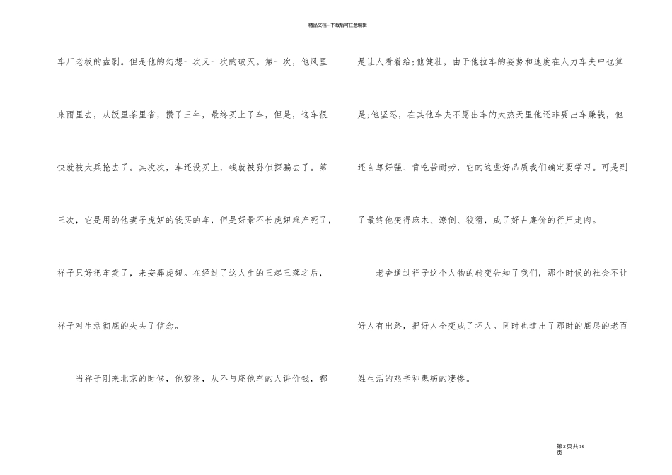 2024年骆驼祥子读后感300字初一_第2页