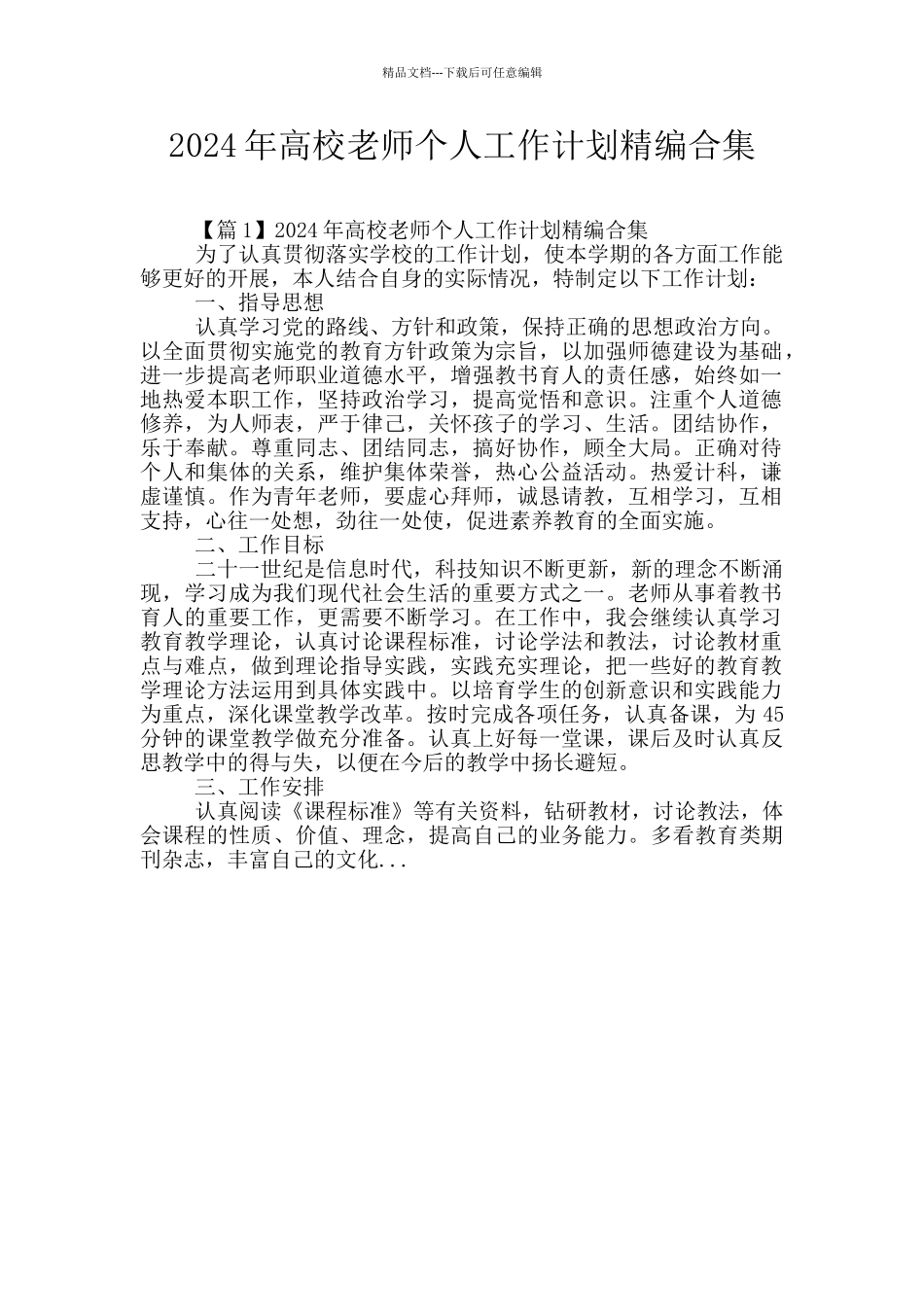2024年高校教师个人工作计划精编合集_第1页