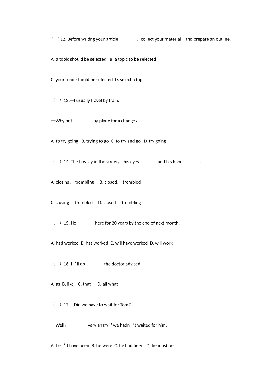 2025年成人高考高起点英语模拟试题和答案_第3页