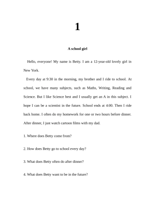 2025年广州小升初外国语学校英语模拟面试精练朗读文章并回答问题