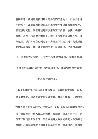 2025年实习预算员的工作感受