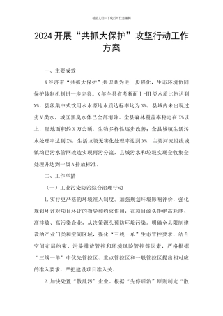 2024开展“共抓大保护”攻坚行动工作方案
