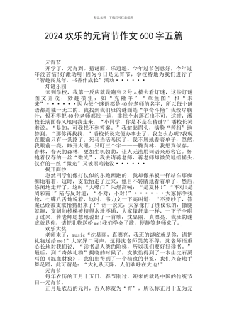 2024快乐的元宵节作文600字五篇