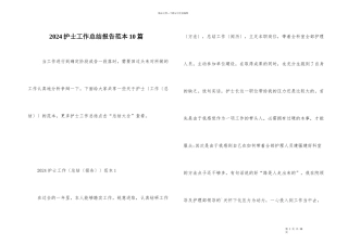 2024护士工作总结报告范本10篇