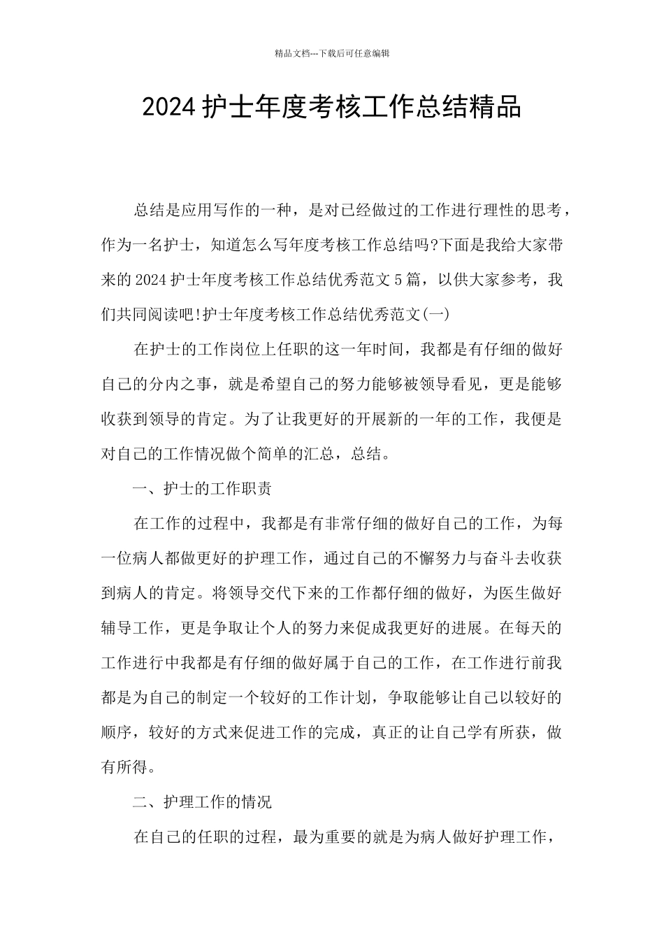 2024护士年度考核工作总结精品_第1页