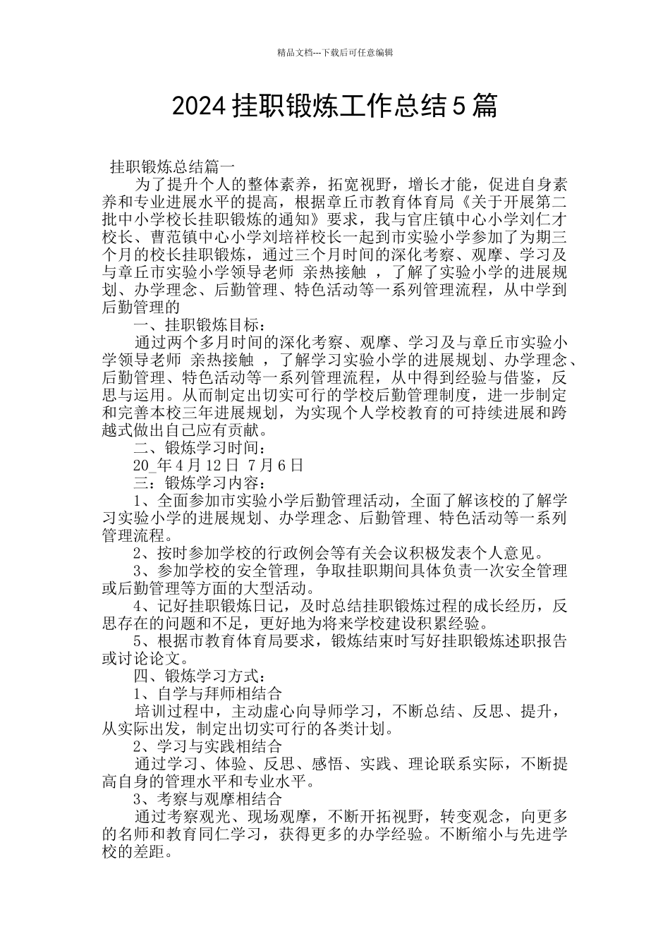 2024挂职锻炼工作总结5篇_第1页