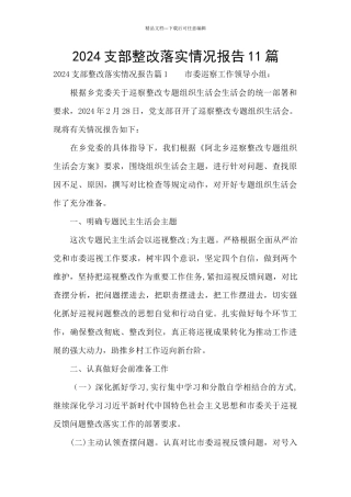 2024支部整改落实情况报告11篇