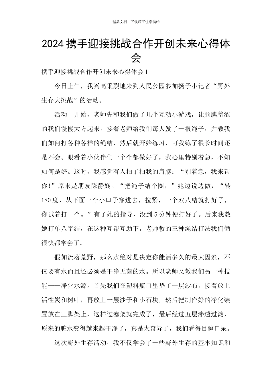 2024携手迎接挑战合作开创未来心得体会_第1页