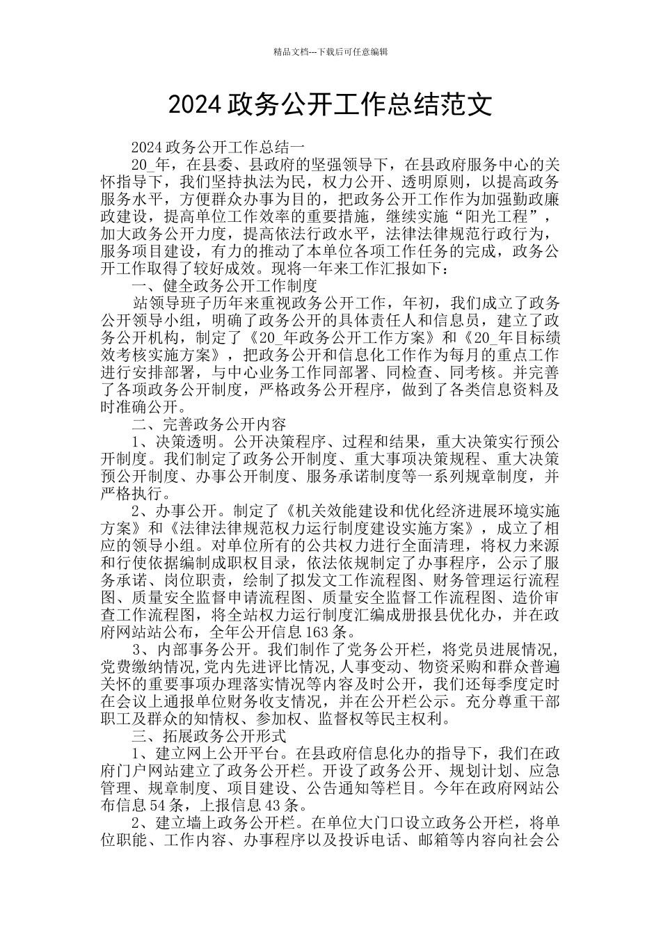 2024政务公开工作总结范文_第1页