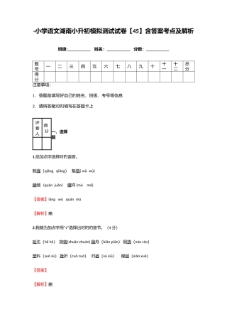 2025年小学语文湖南小升初模拟测试试卷含答案考点及解析优质资料