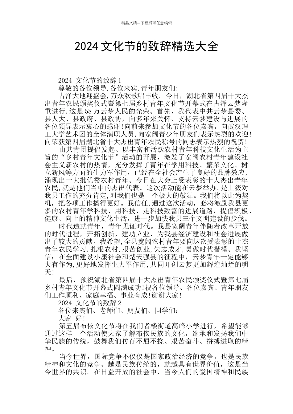 2024文化节的致辞精选大全_第1页