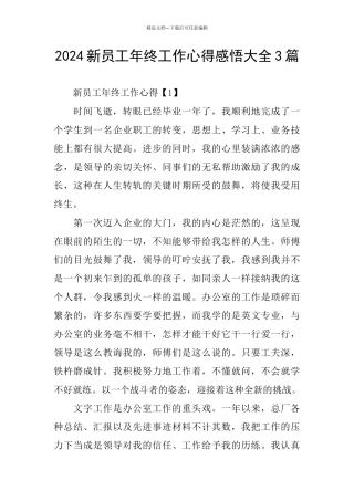 2024新员工年终工作心得感悟大全3篇