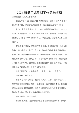 2024新员工试用期工作总结多篇