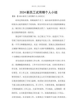 2024新员工试用期个人小结