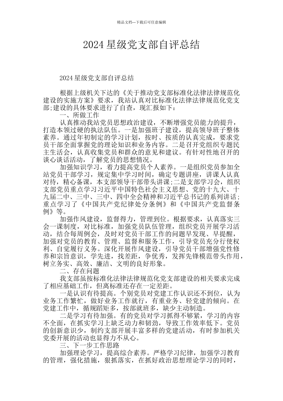 2024星级党支部自评总结_第1页