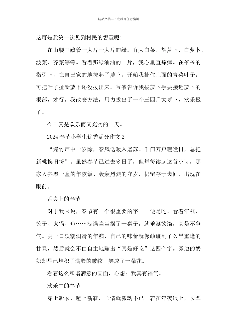 2024春节小学生优秀满分作文5篇_第2页