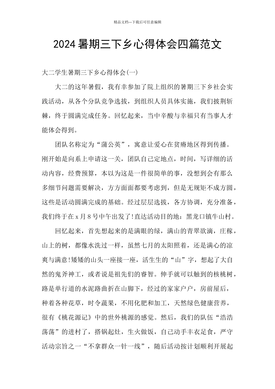 2024暑期三下乡心得体会四篇范文_第1页