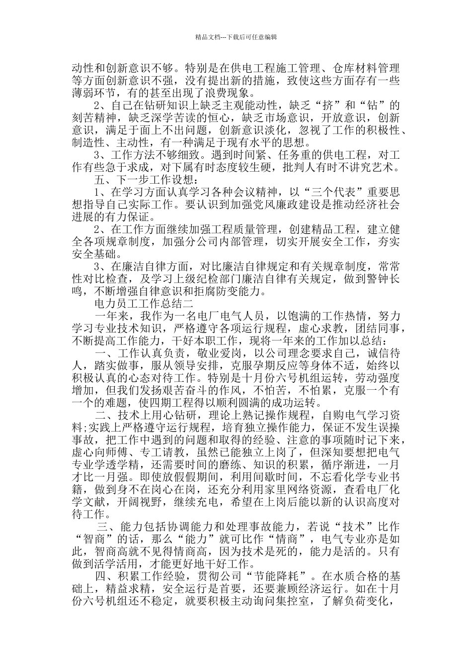 2024最新电力员工工作总结范文_第2页