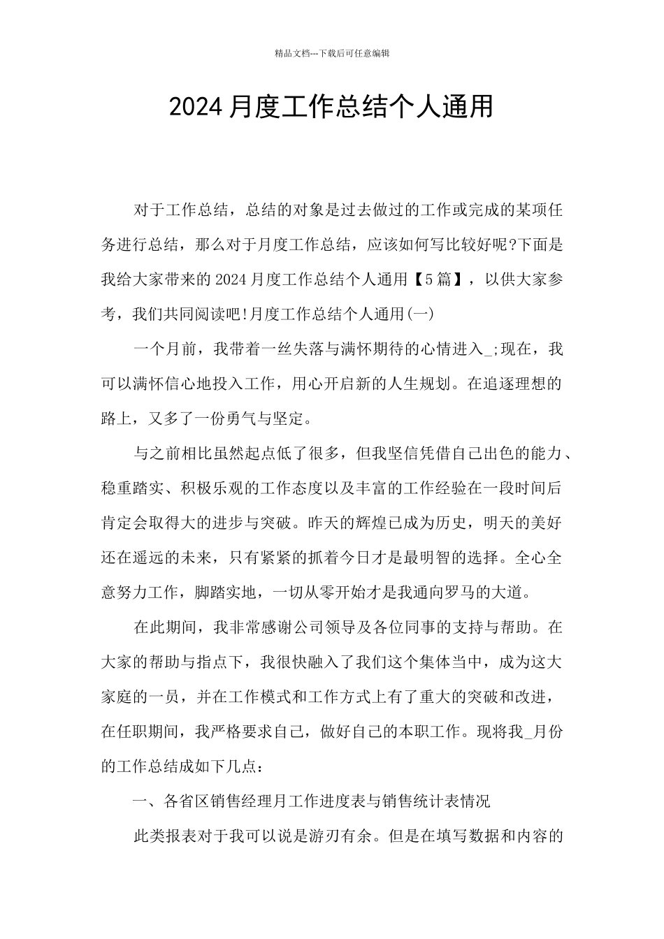 2024月度工作总结个人通用_第1页