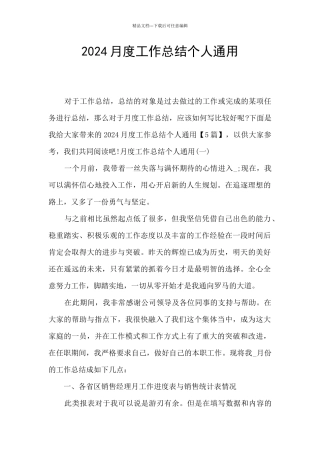 2024月度工作总结个人通用