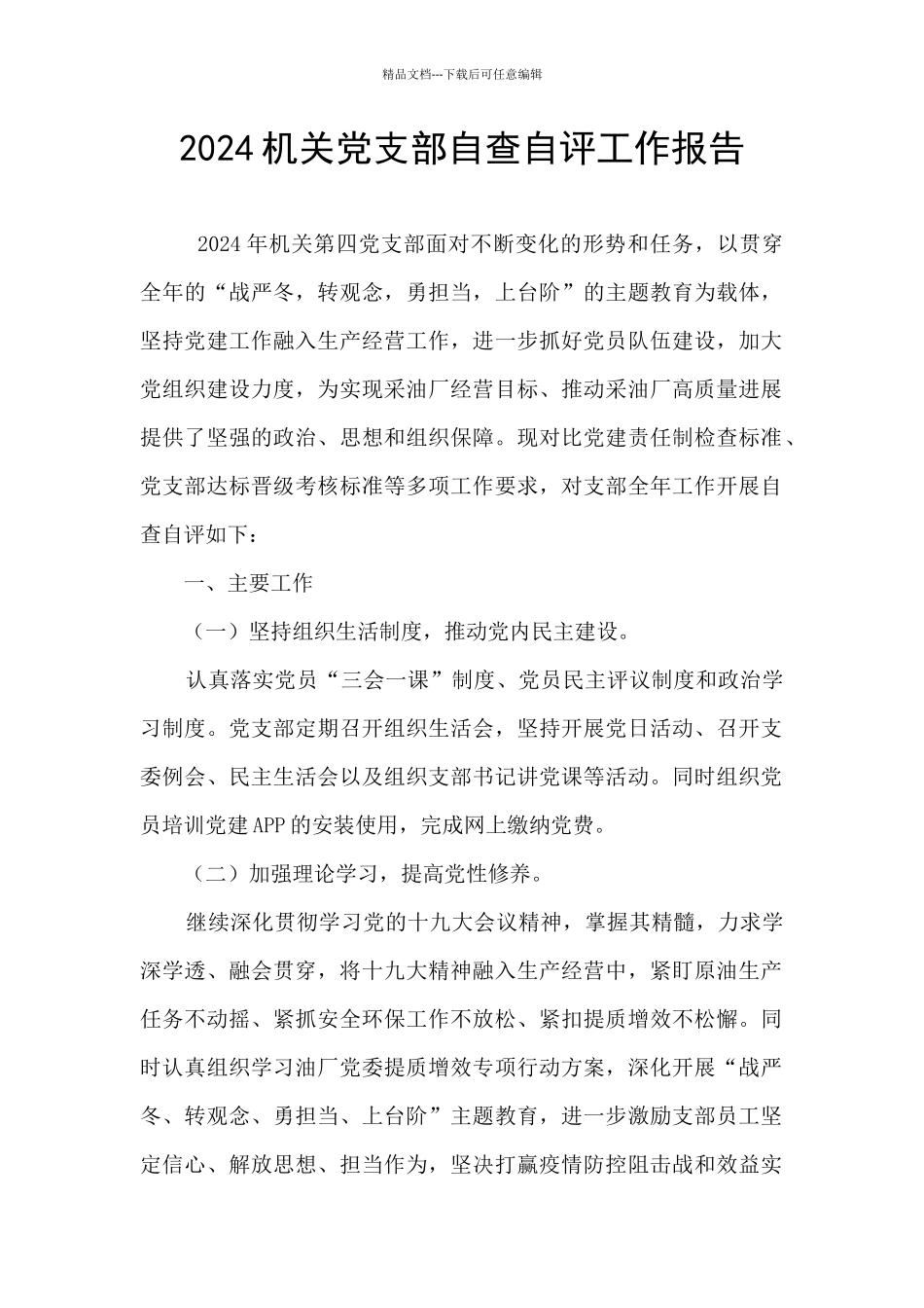 2024机关党支部自查自评工作报告_第1页