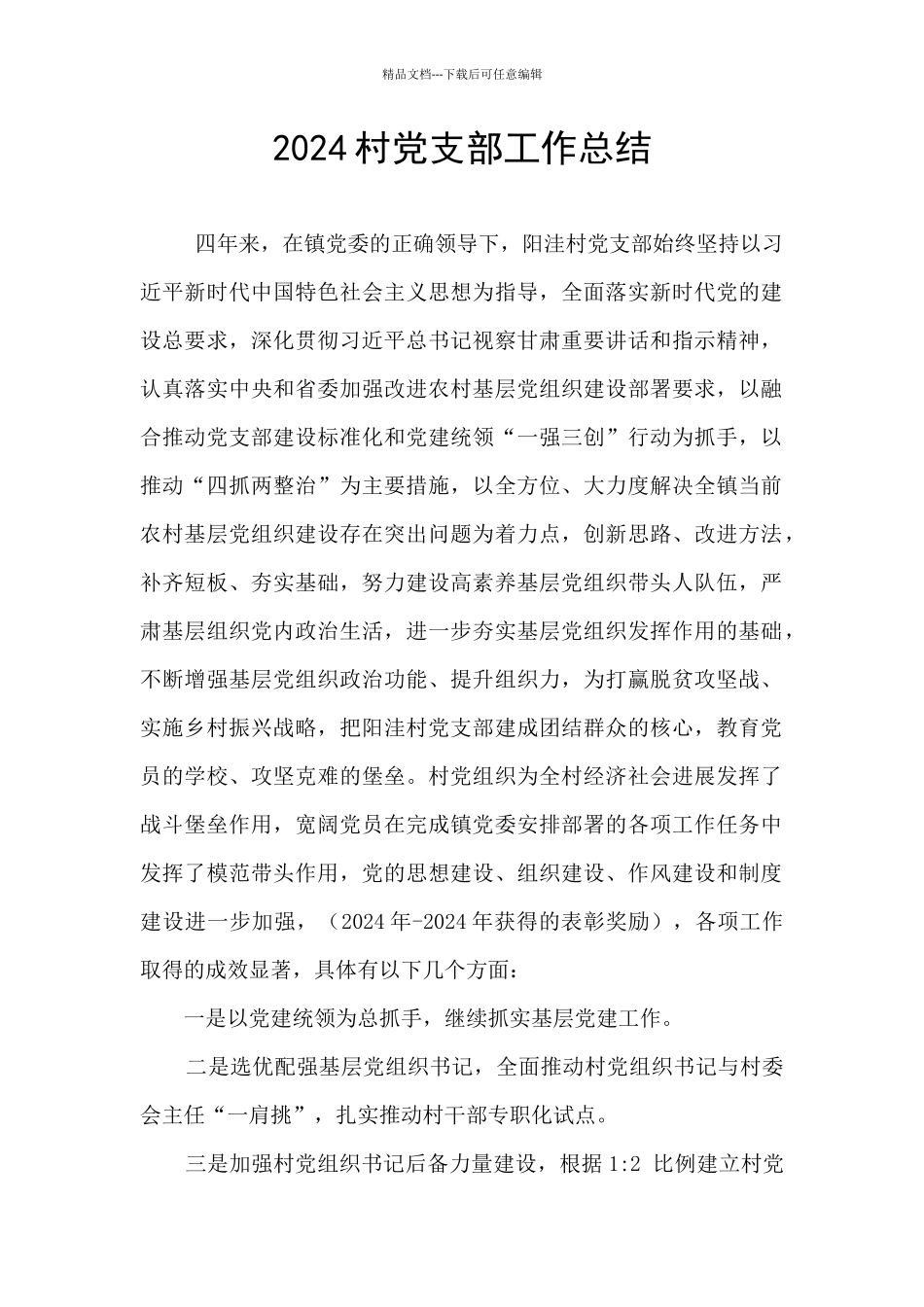 2024村党支部工作总结_第1页