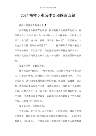 2024榜样5观后体会和感言五篇