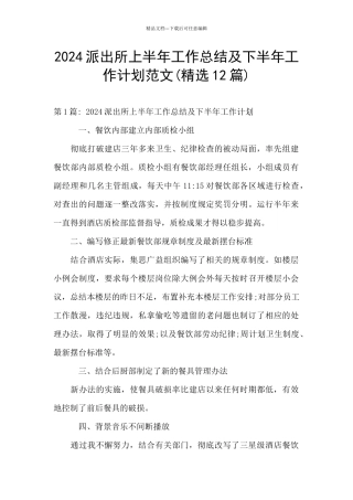 2024派出所上半年工作总结及下半年工作计划范文