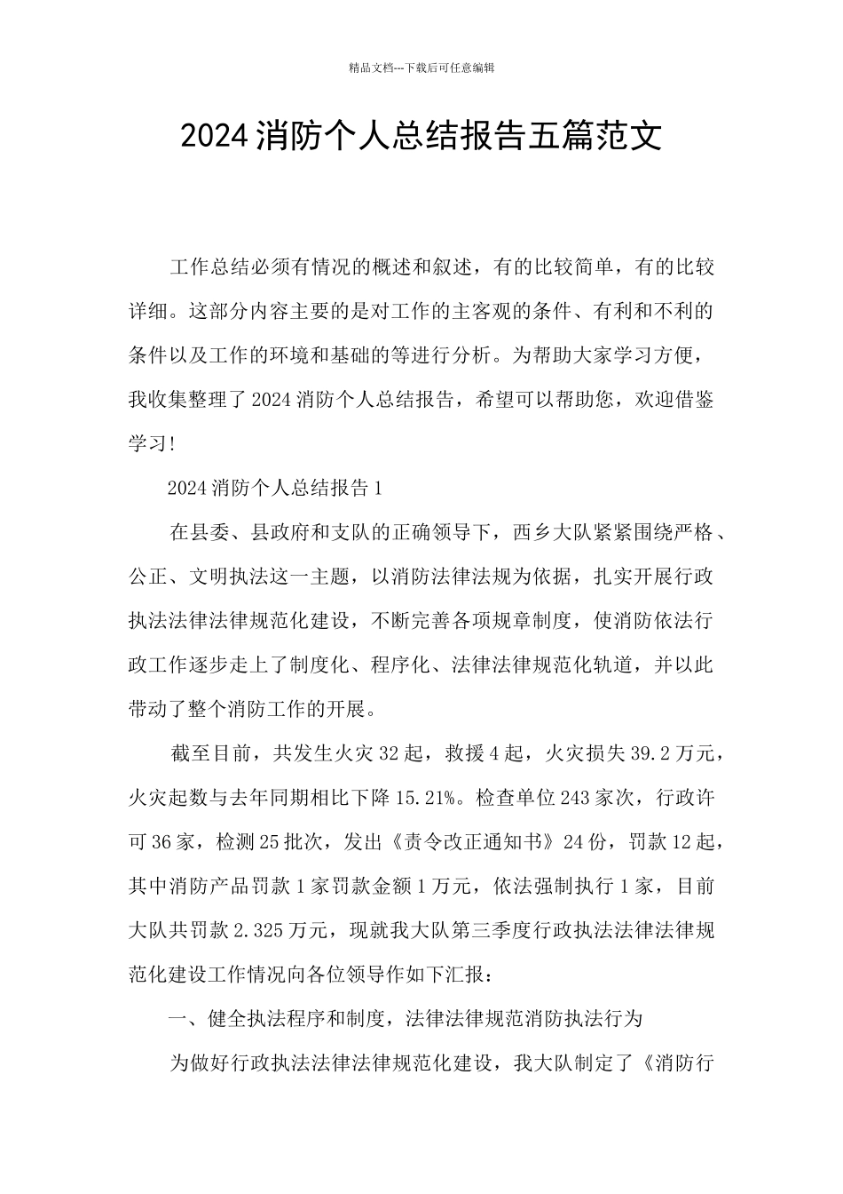 2024消防个人总结报告五篇范文_第1页