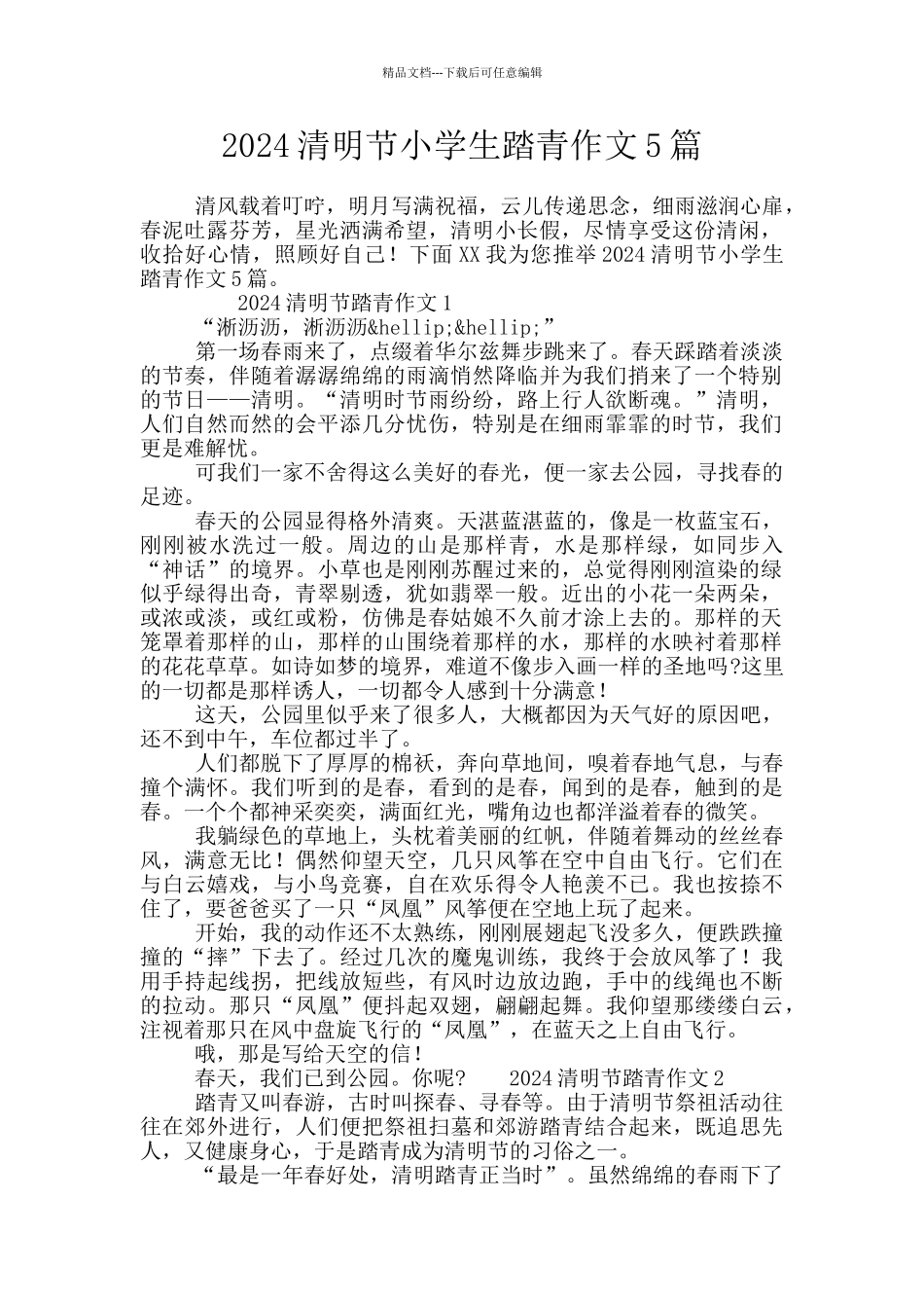 2024清明节小学生踏青作文5篇_第1页
