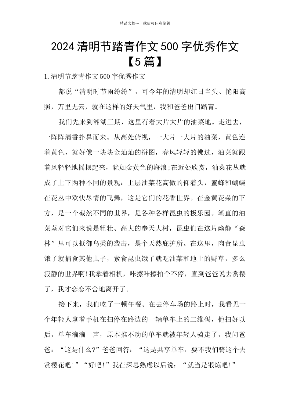 2024清明节踏青作文500字优秀作文_第1页