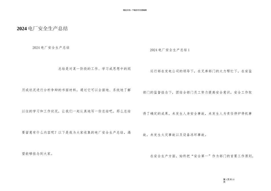 2024电厂安全生产总结_第1页