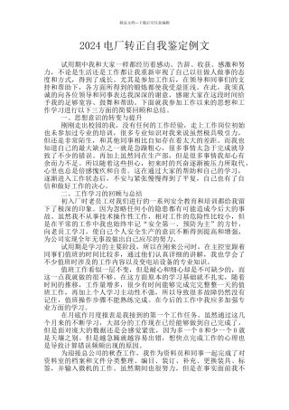 2024电厂转正自我鉴定例文