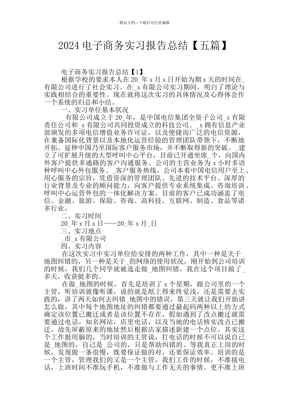 2024电子商务实习报告总结_第1页