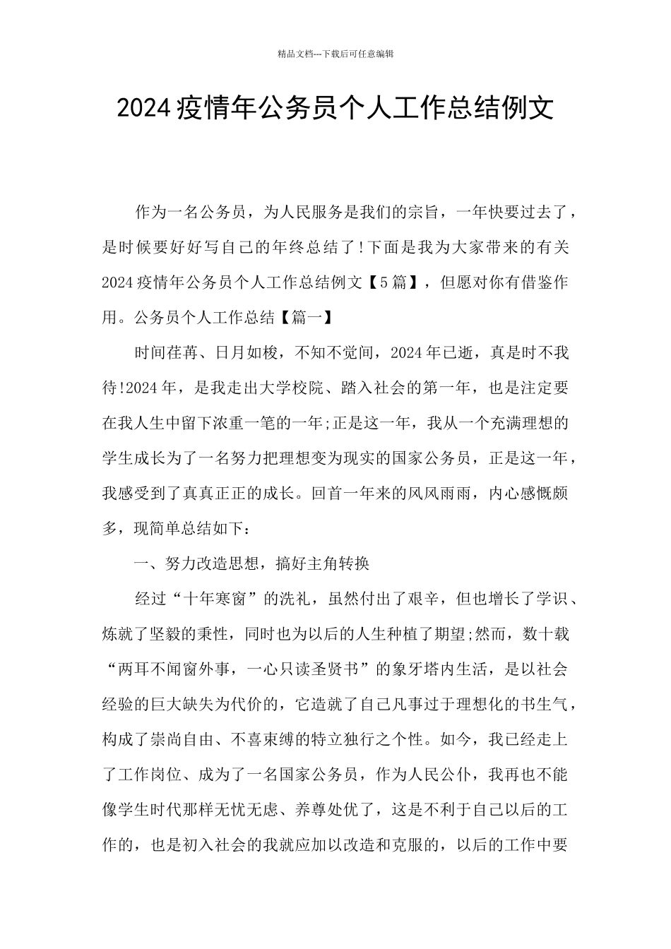 2024疫情年公务员个人工作总结例文_第1页