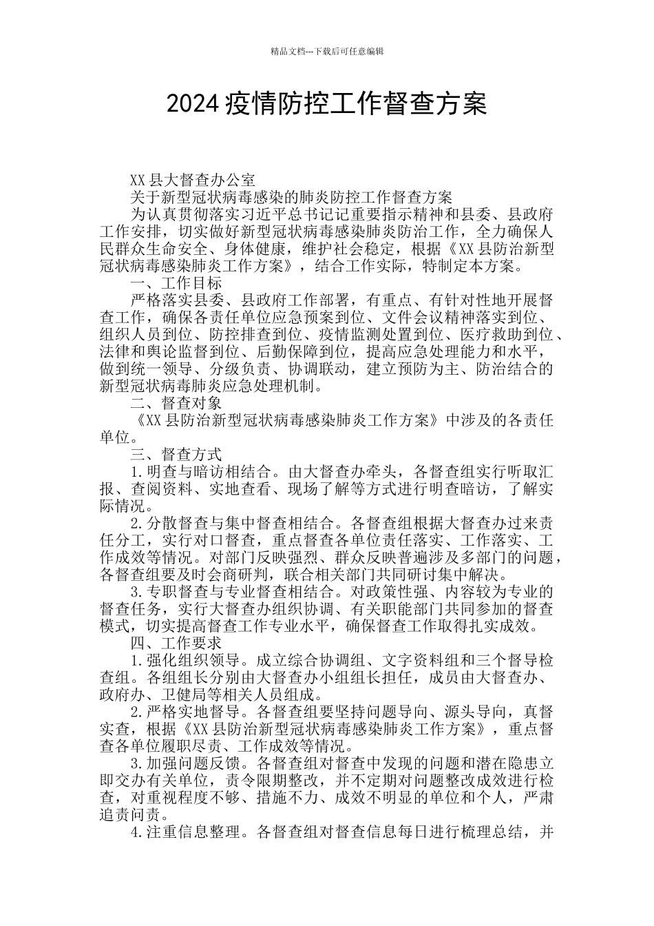 2024疫情防控工作督查方案_第1页