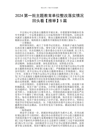 2024第一批主题教育单位整改落实情况回头看5篇