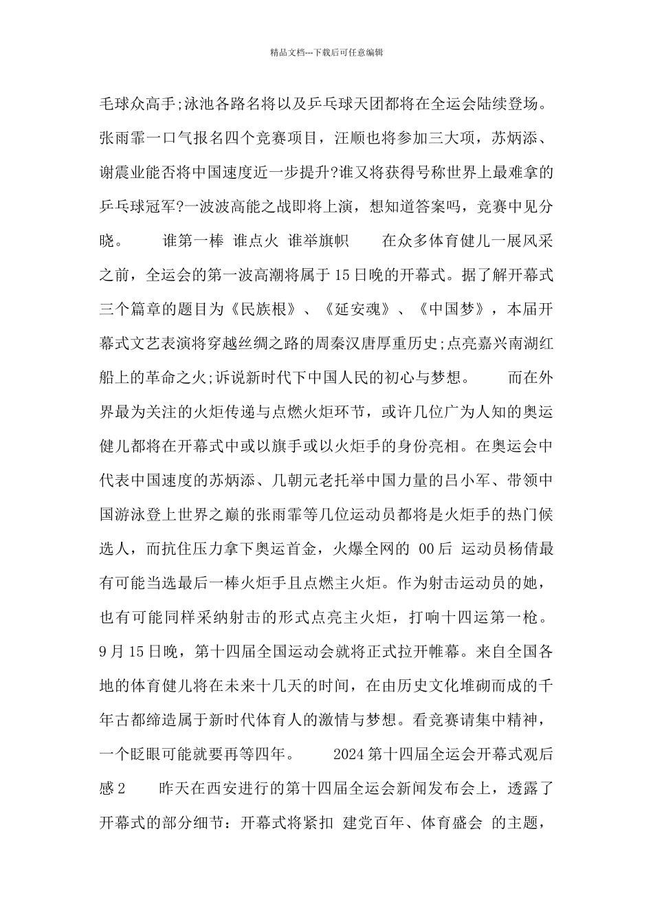 2024第十四届全运会开幕式观后感精选3篇_第3页