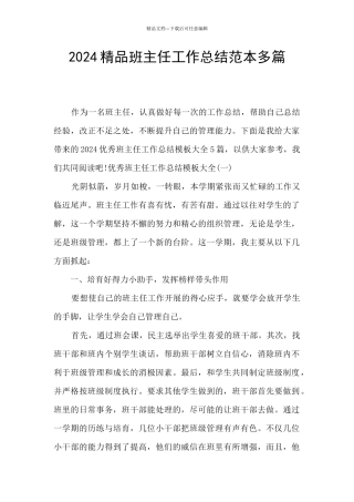 2024精品班主任工作总结范本多篇