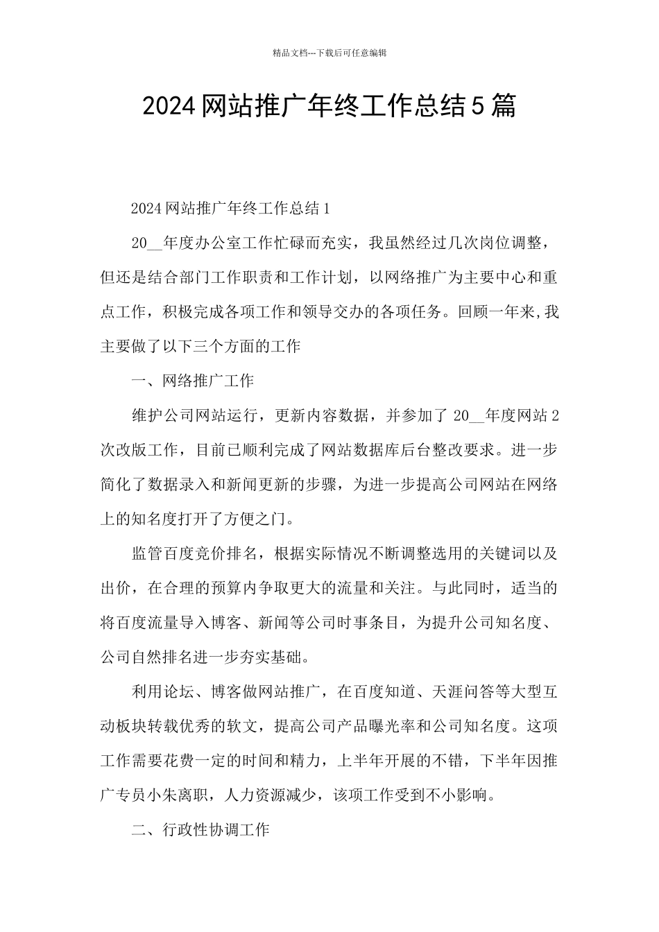 2024网站推广年终工作总结5篇_第1页
