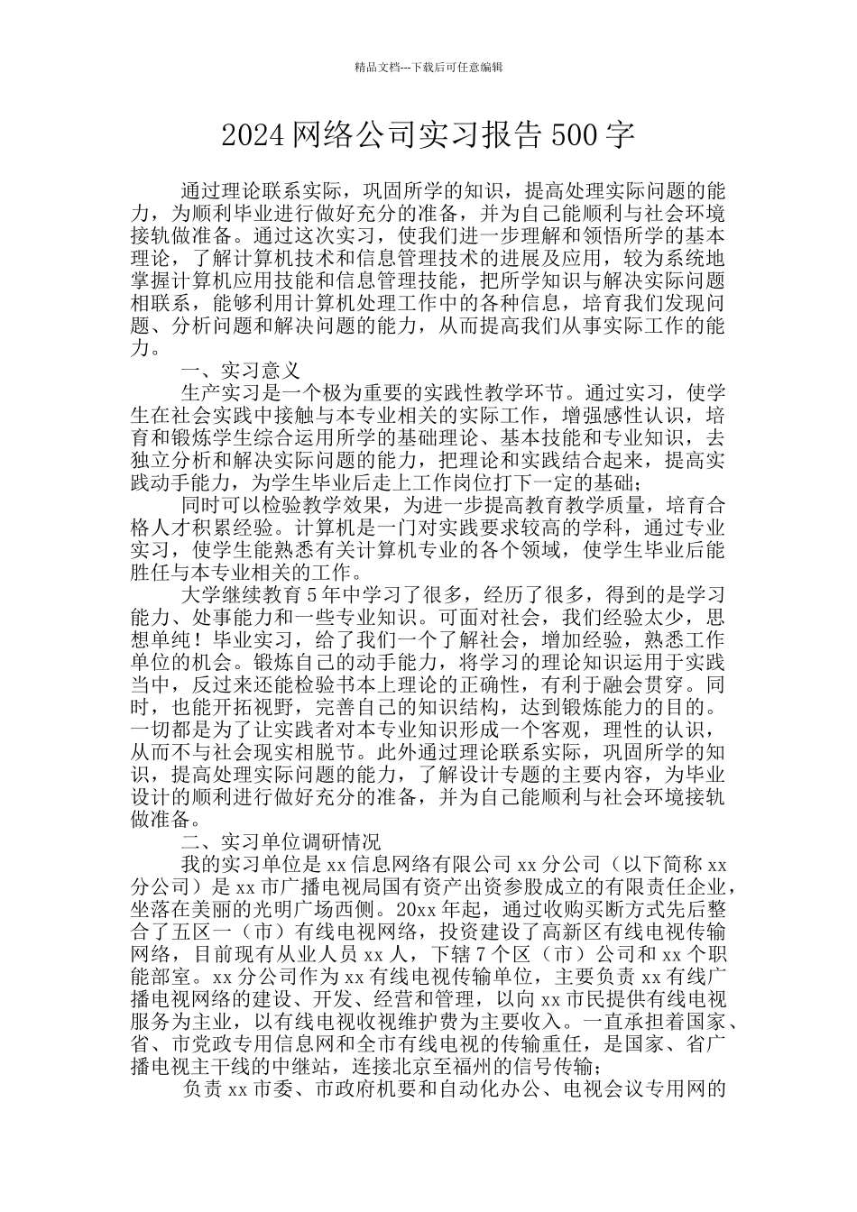 2024网络公司实习报告500字_第1页