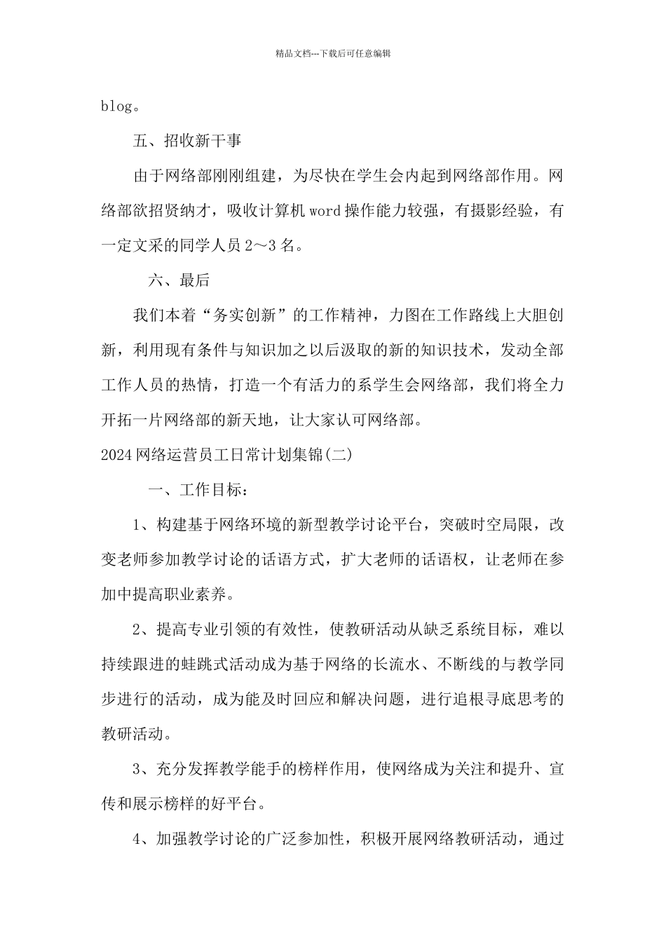 2024网络运营员工日常计划集锦_第2页