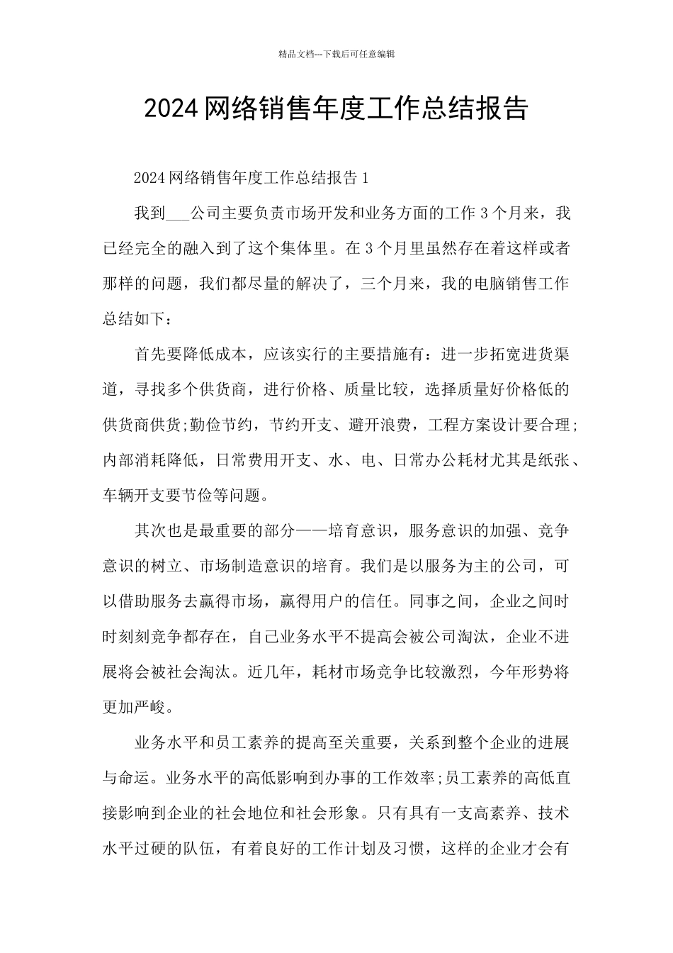 2024网络销售年度工作总结报告_第1页