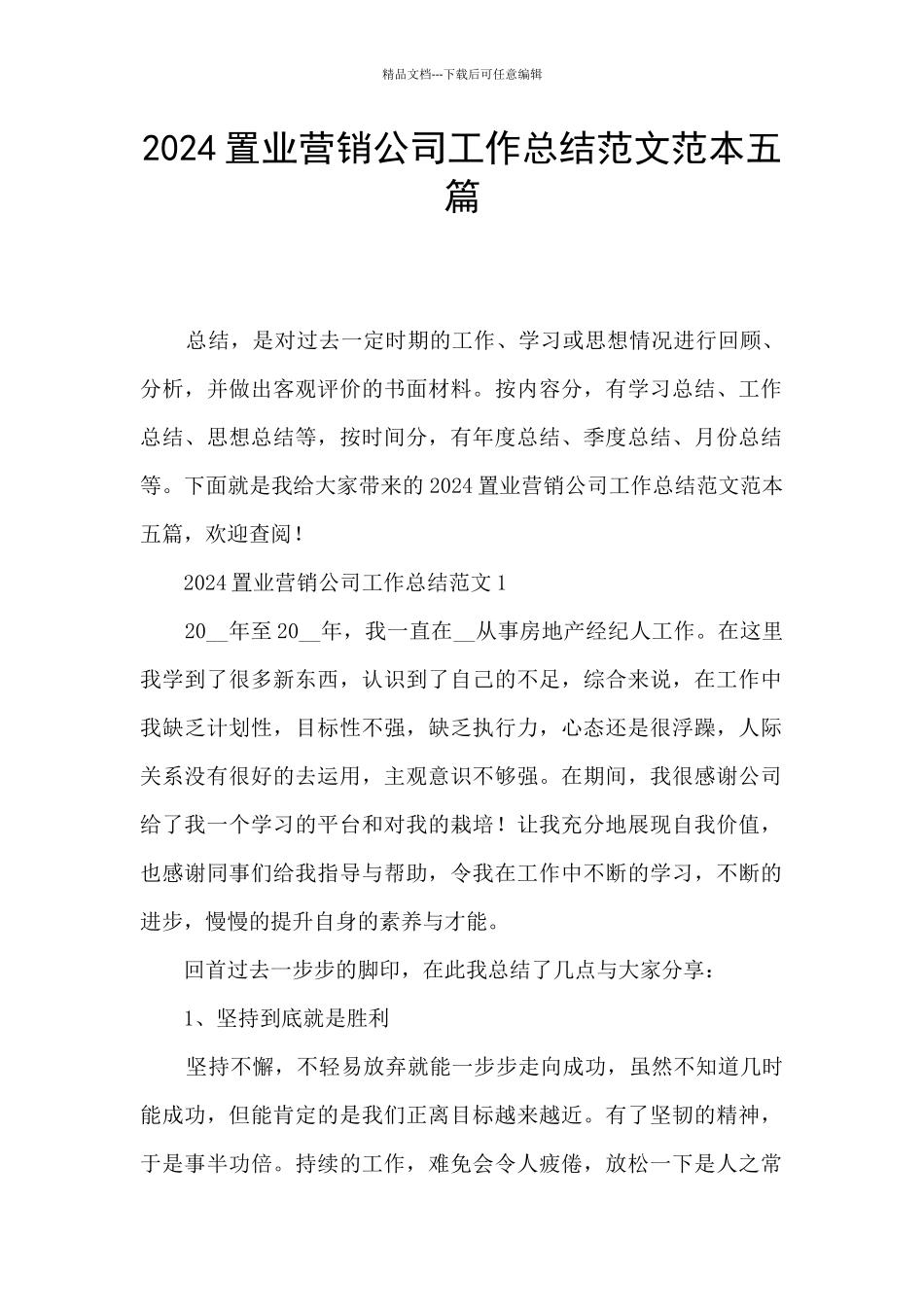 2024置业营销公司工作总结范文范本五篇_第1页