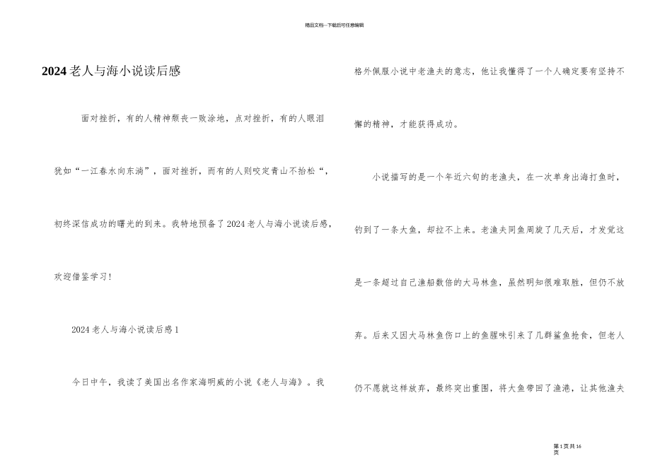2024老人与海小说读后感_第1页
