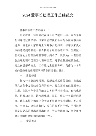 2024董事长助理工作总结范文